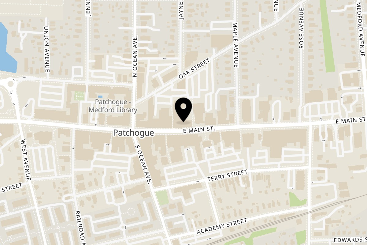 Map showing the location of Italiano Pizza & Food Co. on 75 E Main St in Patchogue